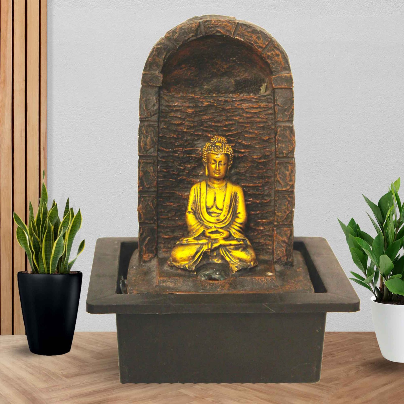 Jharna Buddha decorative fountain indoor With Led Light - Metalic Antique Finish 28 cm G57GX0485AGAMX