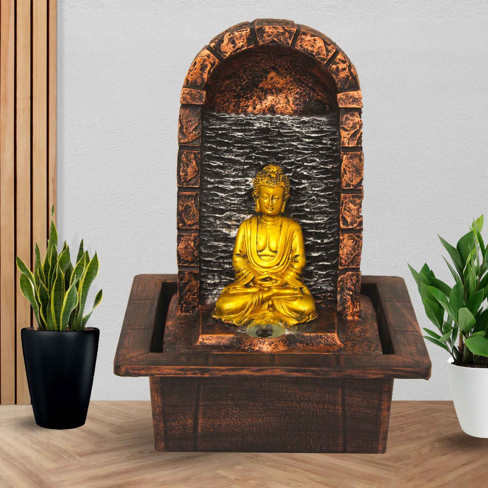 Jharna Buddha desk top water fountain Small Size With Led Light - Metalic Antique Finish 28 cm G57GX0485MGAMX