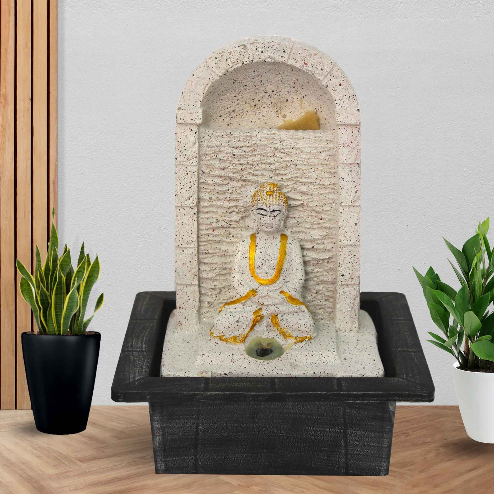 Jharna Buddha corner water fountain With Led Light - sandstone Finish 28 cm G57GX0485WGDMX