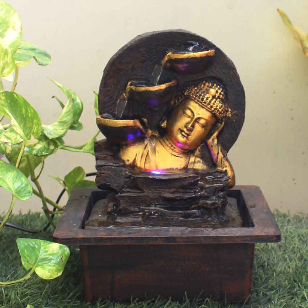 Sleeping Buddha Fengshui tabletop water fountain With Led Light - Metalic Antique Finish 25 cm G57GX0486AGAMX