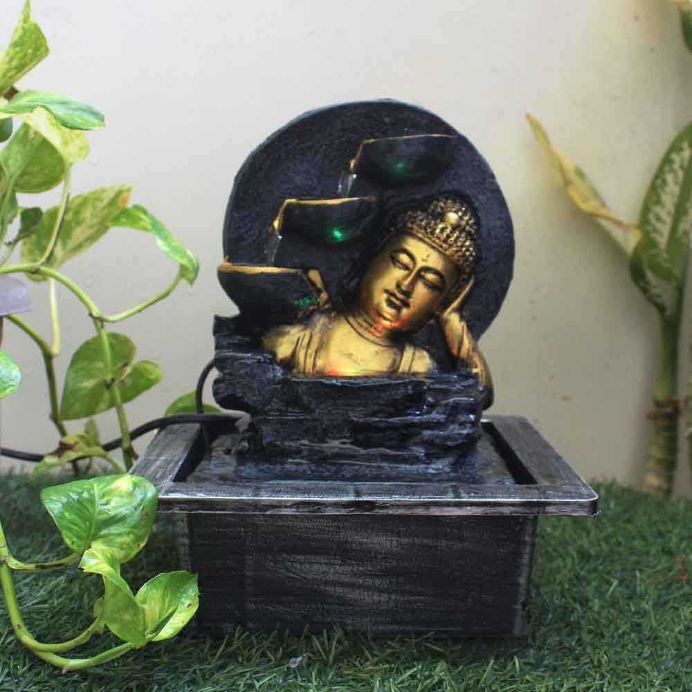 Sleeping Buddha electric water fountain indoor With Led Light - Metalic Antique Finish 25 cm G57GX0486FGAMX