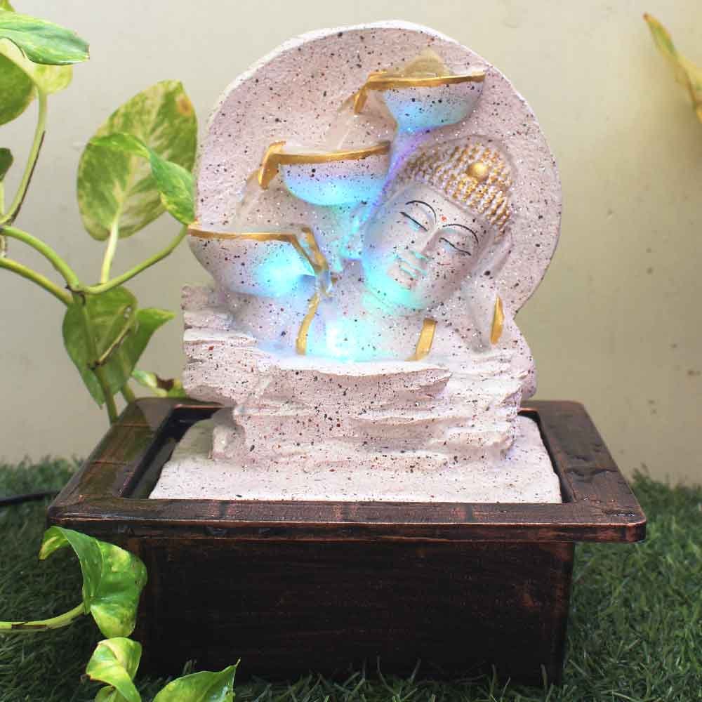 Sleeping Buddha desktop water fountain With Led Light - sandstone Finish 25 cm G57GX0486PGDMX