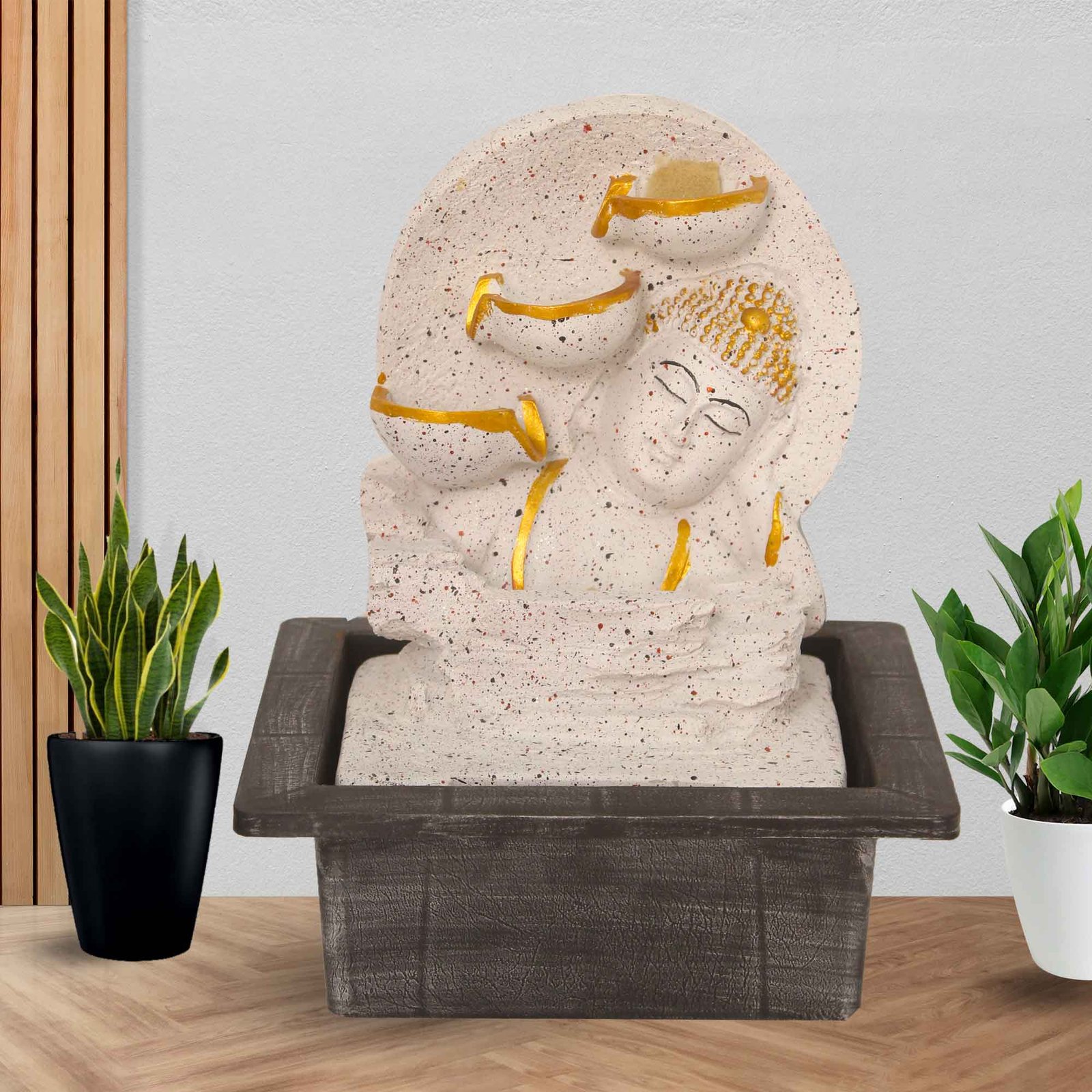 Sleeping Buddha desktop fountain Small Size With Led Light - sandstone Finish 25 cm G57GX0486WGDMX