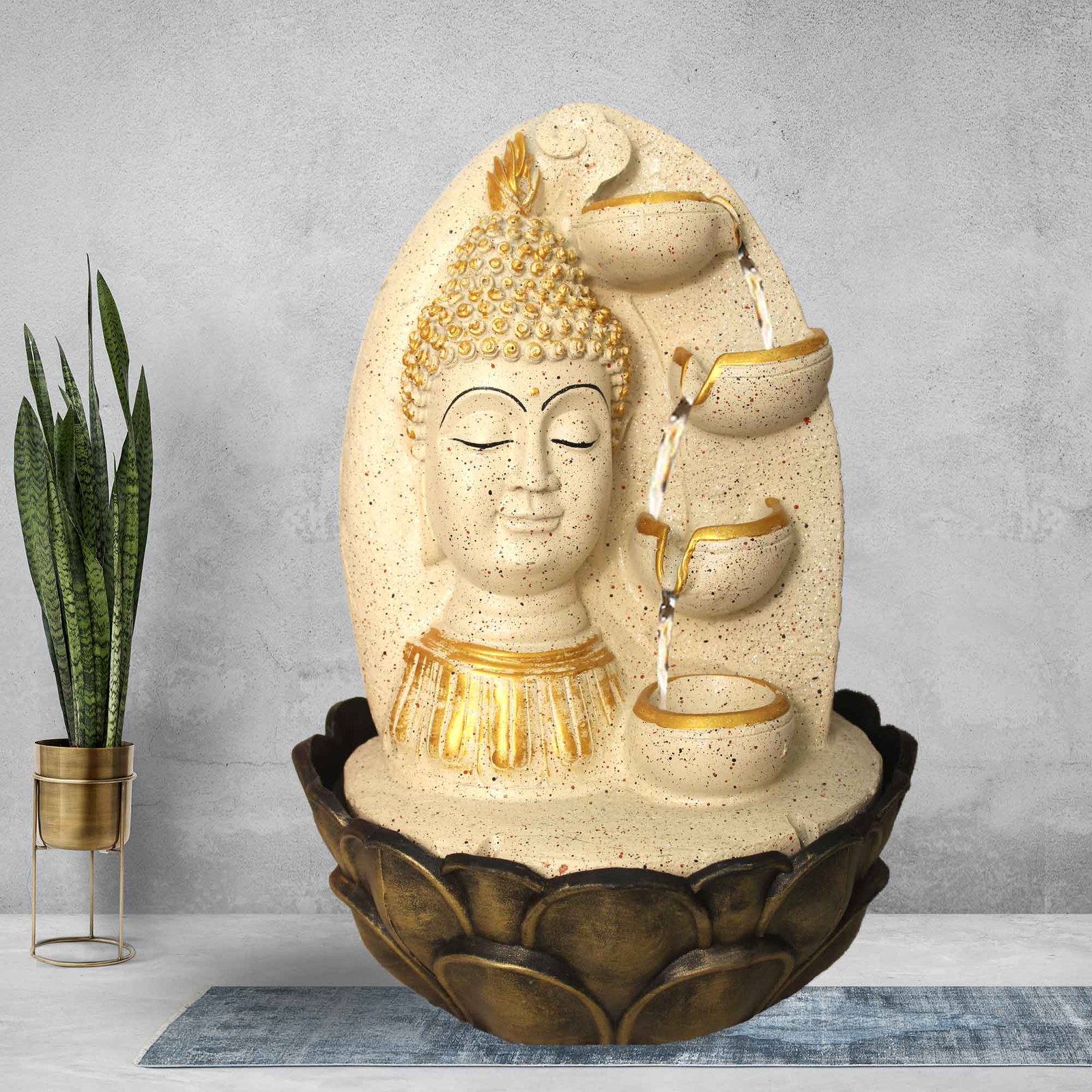 Buddha Face water fountain for home indoor With Led Light - sandstone Finish 38 cm G57GX0489IGDMX