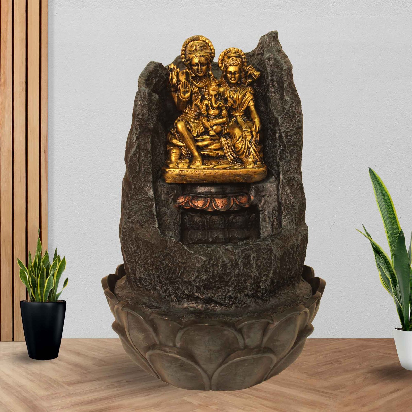 Shiv Parivar Pahad water fountain indoor decor With Led Light - Metalic Antique Finish 39 cm G57GX0490FGAMX-492