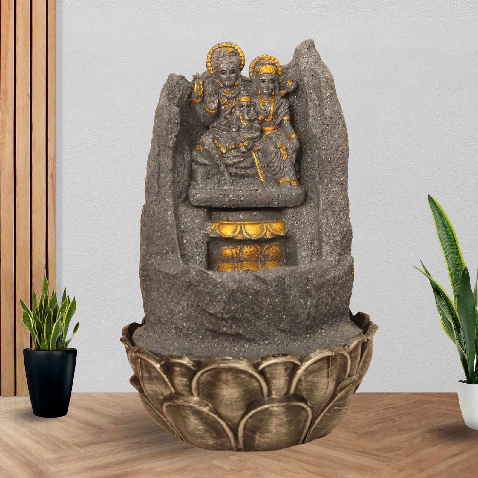 Shiv Parivar Pahad water fountain for office With Led Light - sandstone Finish 39 cm G57GX0490FGDMX-492