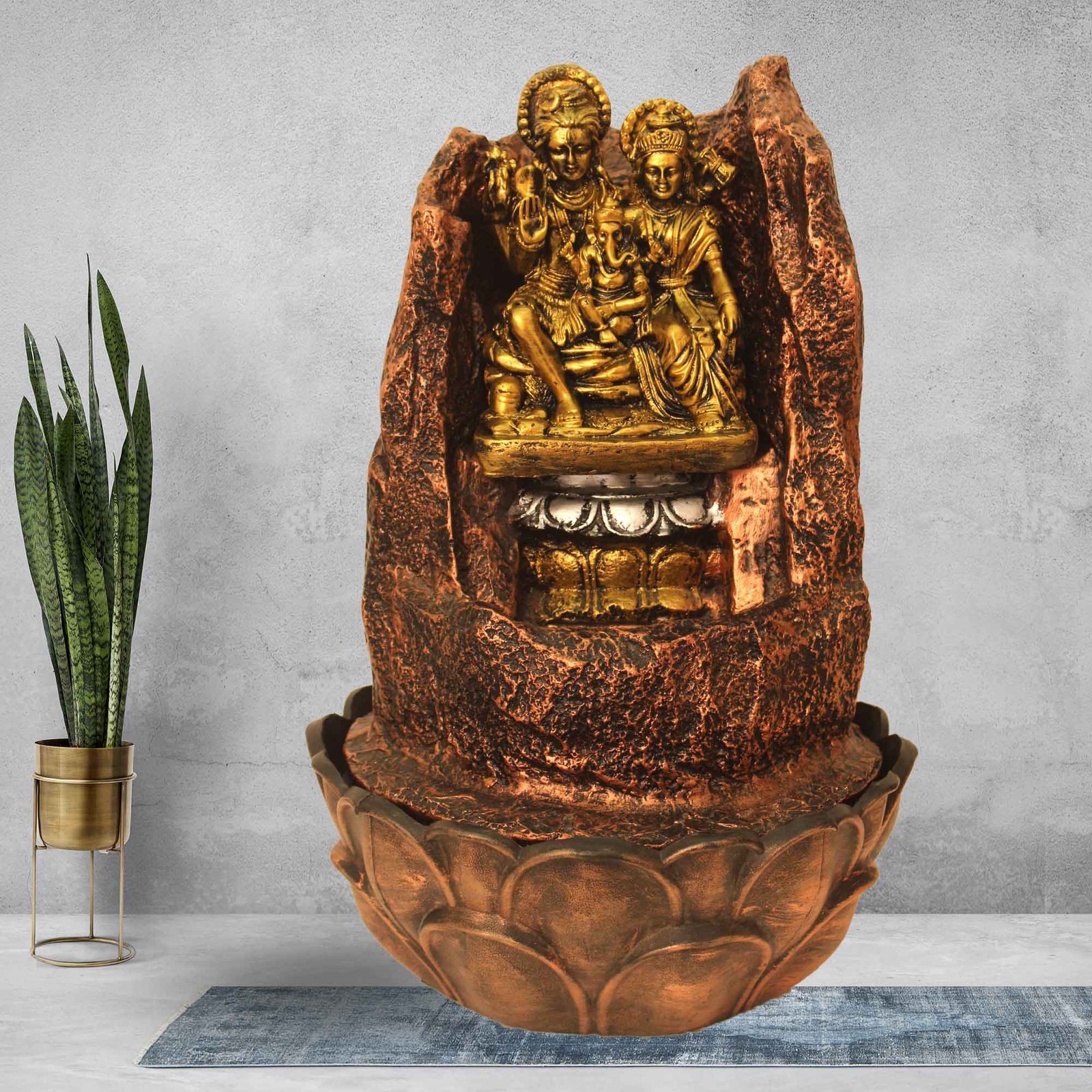 Shiv Parivar Pahad water fountain indoor feng shui With Led Light - Metalic Antique Finish 39 cm G57GX0490MGAMX-492