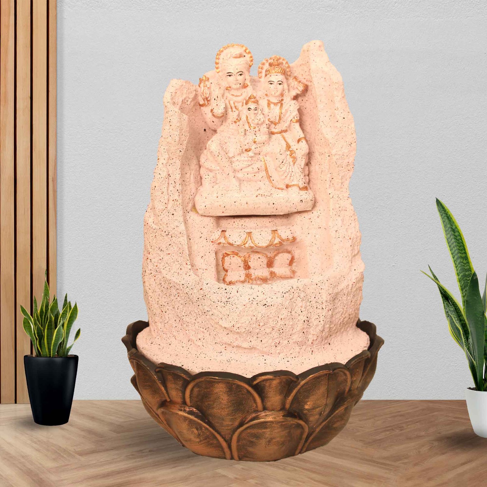 Shiv Parivar Pahad water fountain for indoor use With Led Light - sandstone Finish 39 cm G57GX0490PCDMX-492