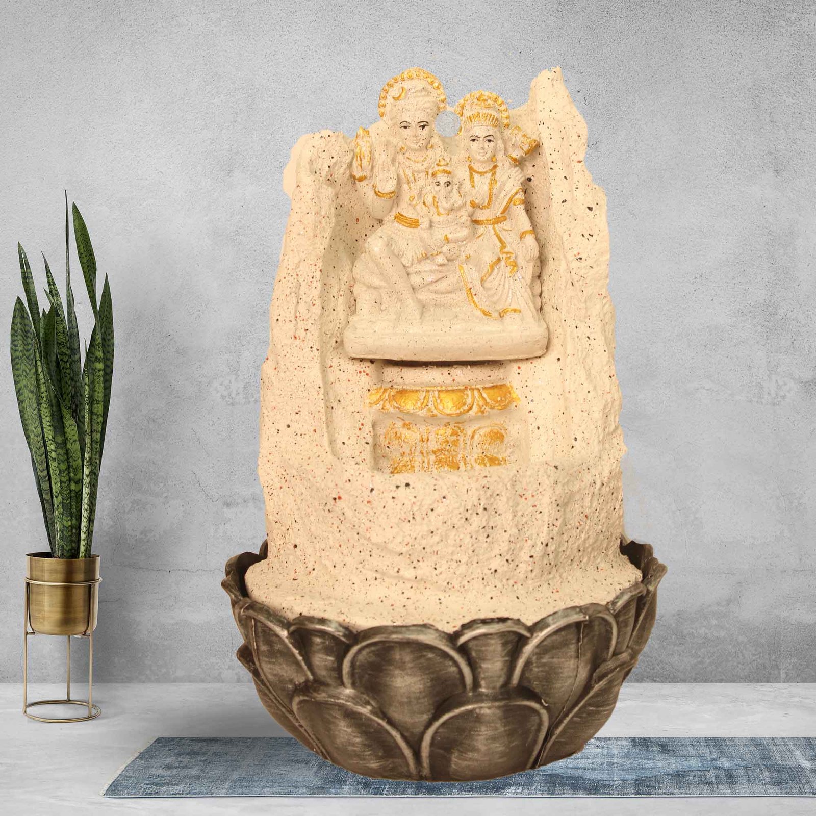 Shiv Parivar Pahad water fountain for house With Led Light - sandstone Finish 39 cm G57GX0490WGDMX-492