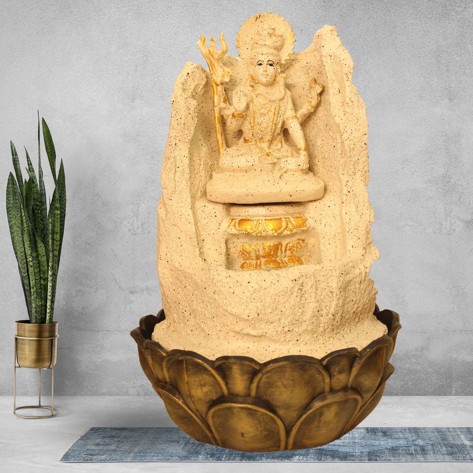 Shiv Sitting on Pahad water fountain tabletop With Led Light - sandstone Finish 39 cm G57GX0491IGDMX-493