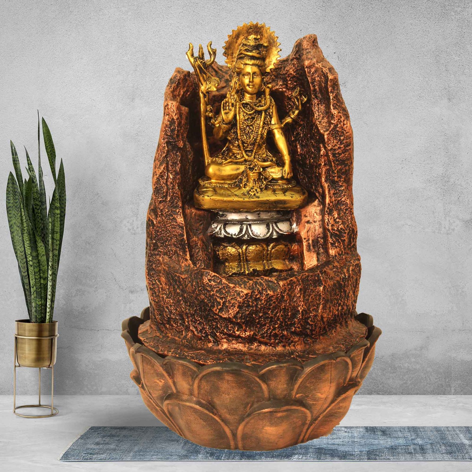 Shiv Sitting on Pahad water fountain small size table top With Led Light - Metalic Antique Finish 39 cm G57GX0491MGAMX-493
