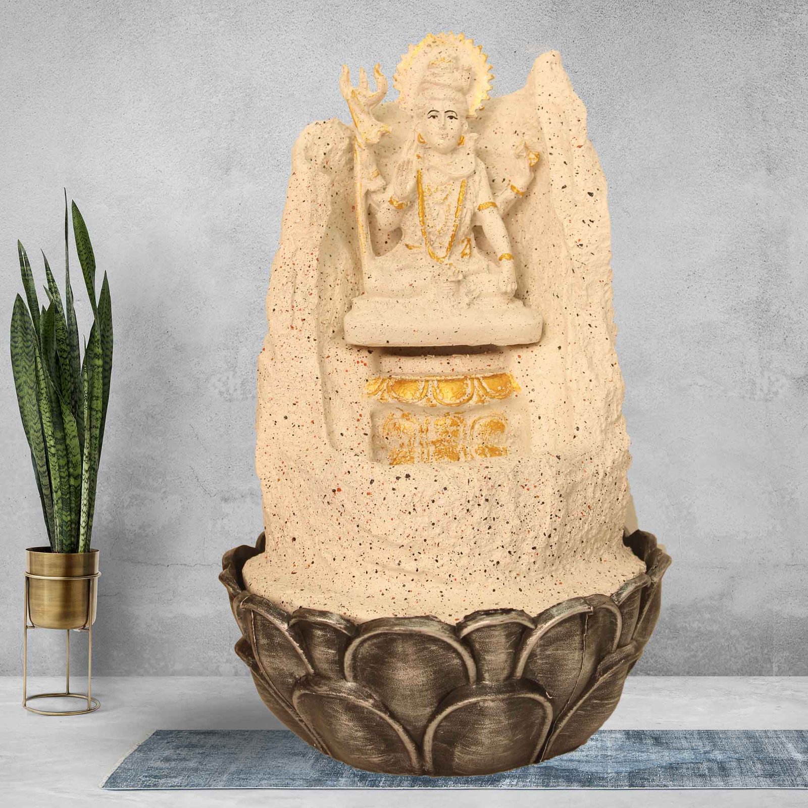 Shiv Sitting on Pahad water fountain indoor vastu With Led Light - sandstone Finish 39 cm G57GX0491WGDMX-493