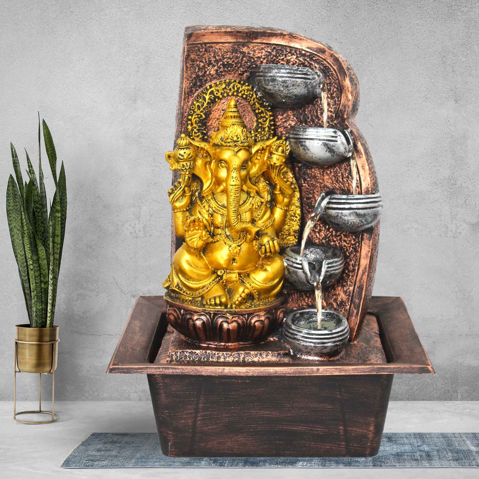 Deepak Ganesh water fountain for living room With Led Light - Metalic Antique Finish 42 cm G57GX0503MGAMX
