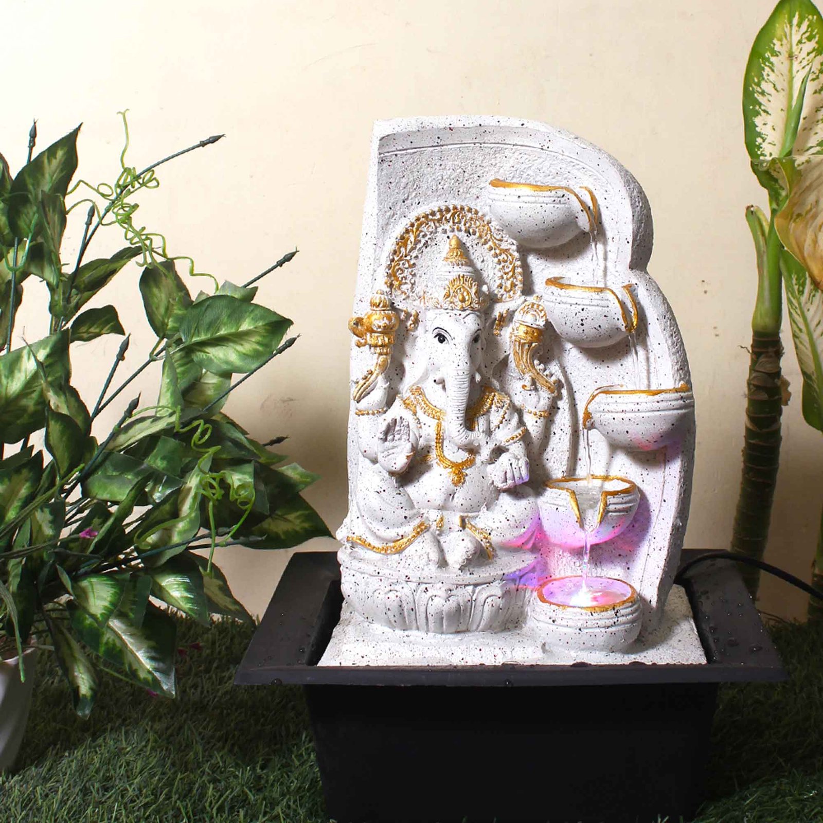 Deepak Ganesh water fountain for home indoor With Led Light - sandstone Finish 42 cm G57GX0503WGDMX