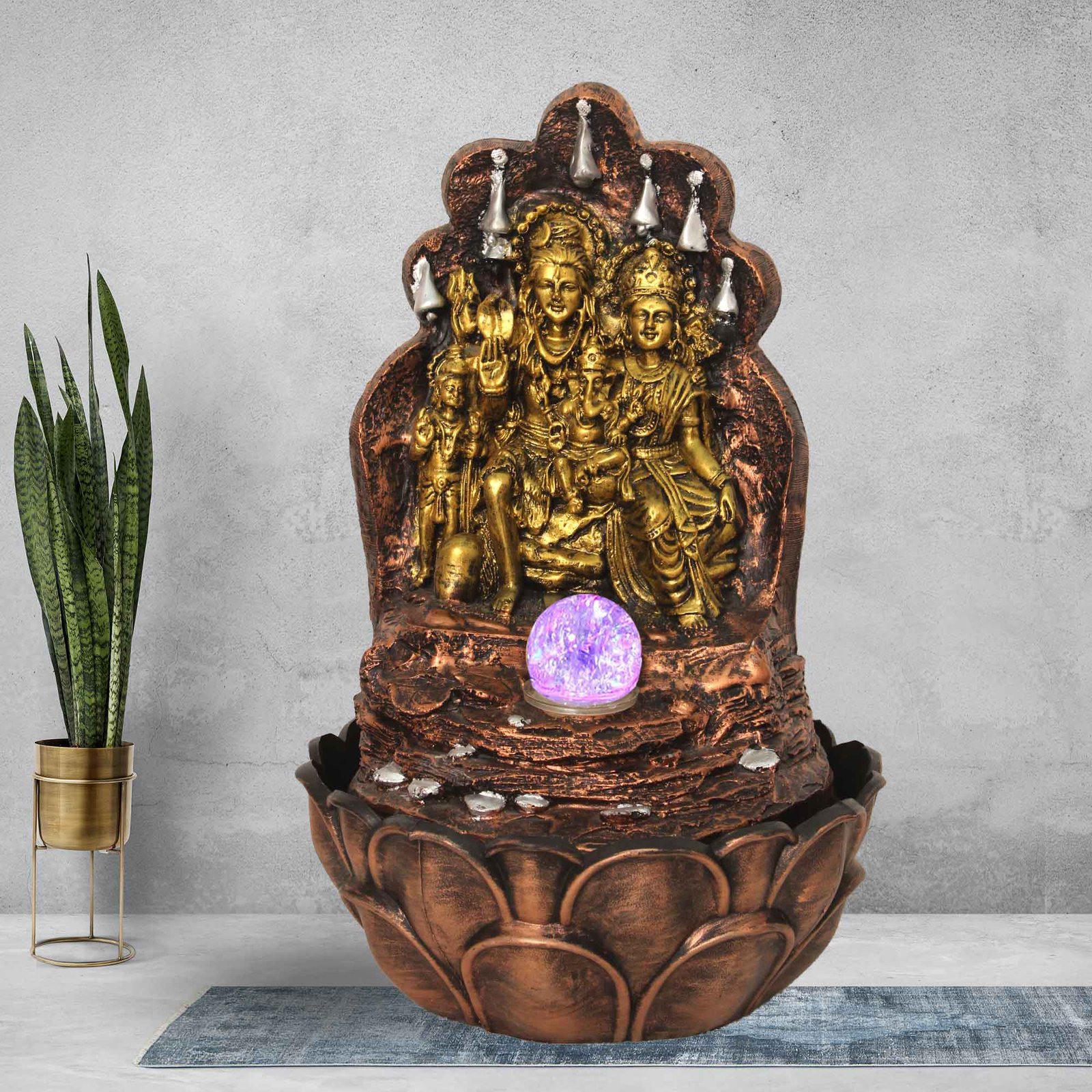 Handicraft Shiv Parivar best indoor water fountain With Led Light & Crystal Ball - Metalic Antique Finish 42 cm G57GX0507MGAMX