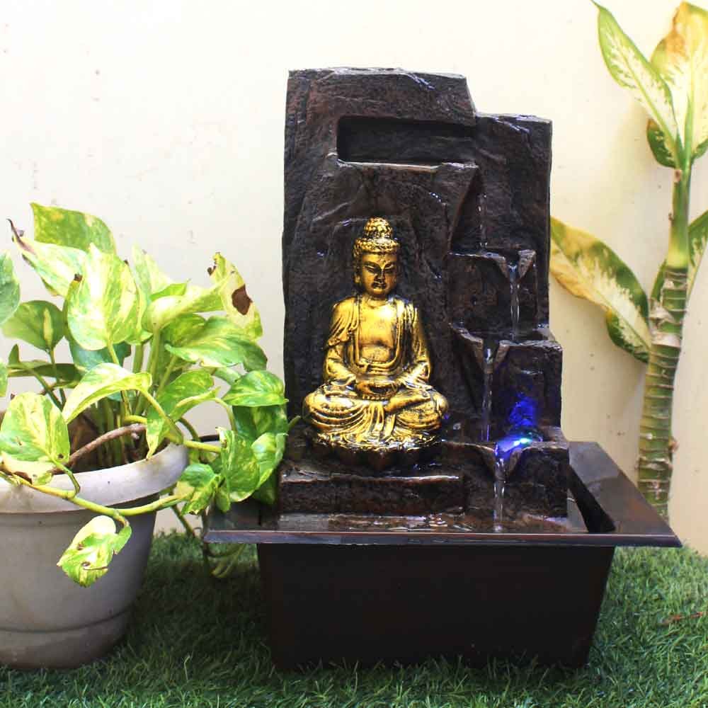 Handicraft Buddha water fountain indoor vastu With Led Light - Metalic Antique Finish 42 cm G57GX0508AGAMX