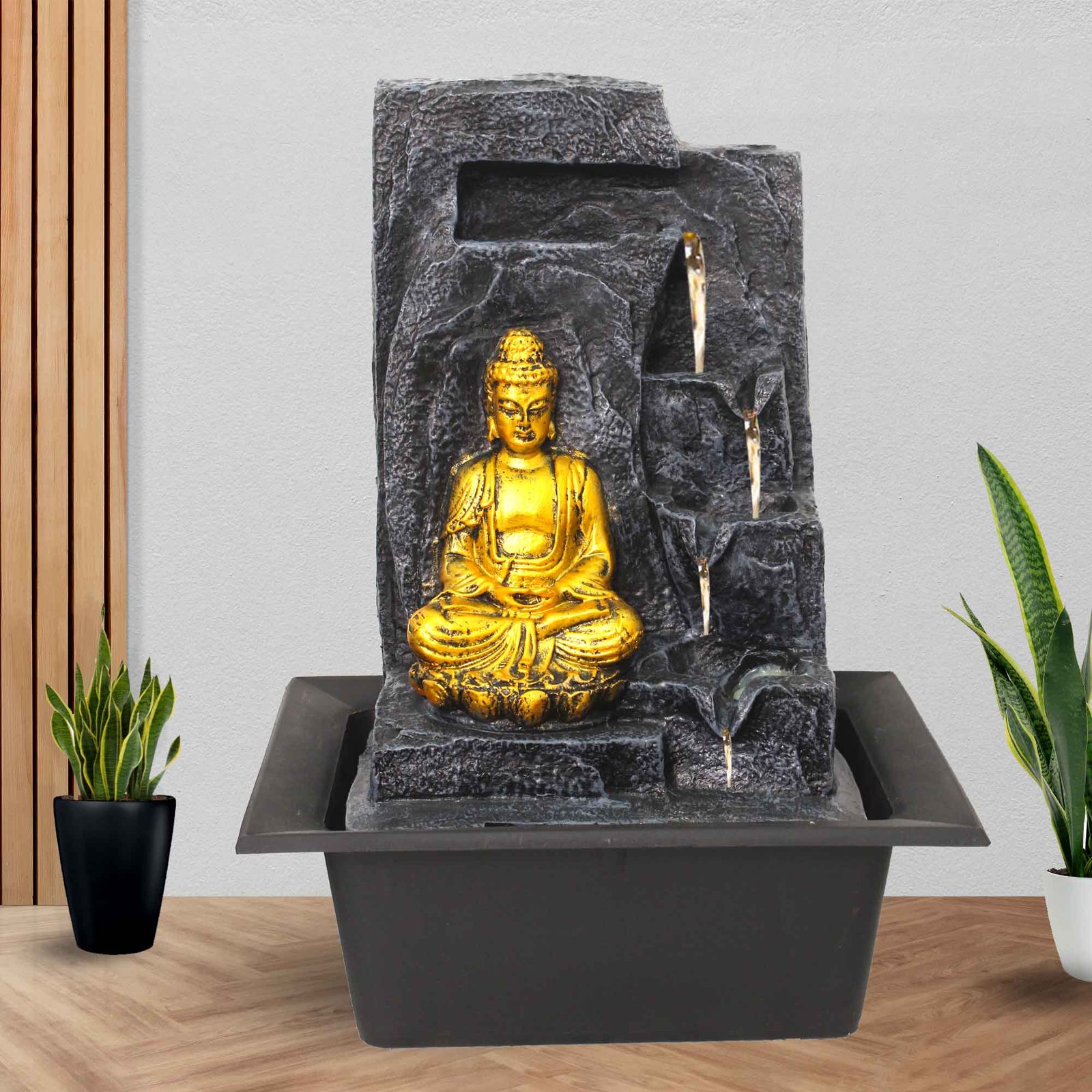 Handicraft Buddha water fountain statues With Led Light - Metalic Antique Finish 42 cm G57GX0508FGAMX