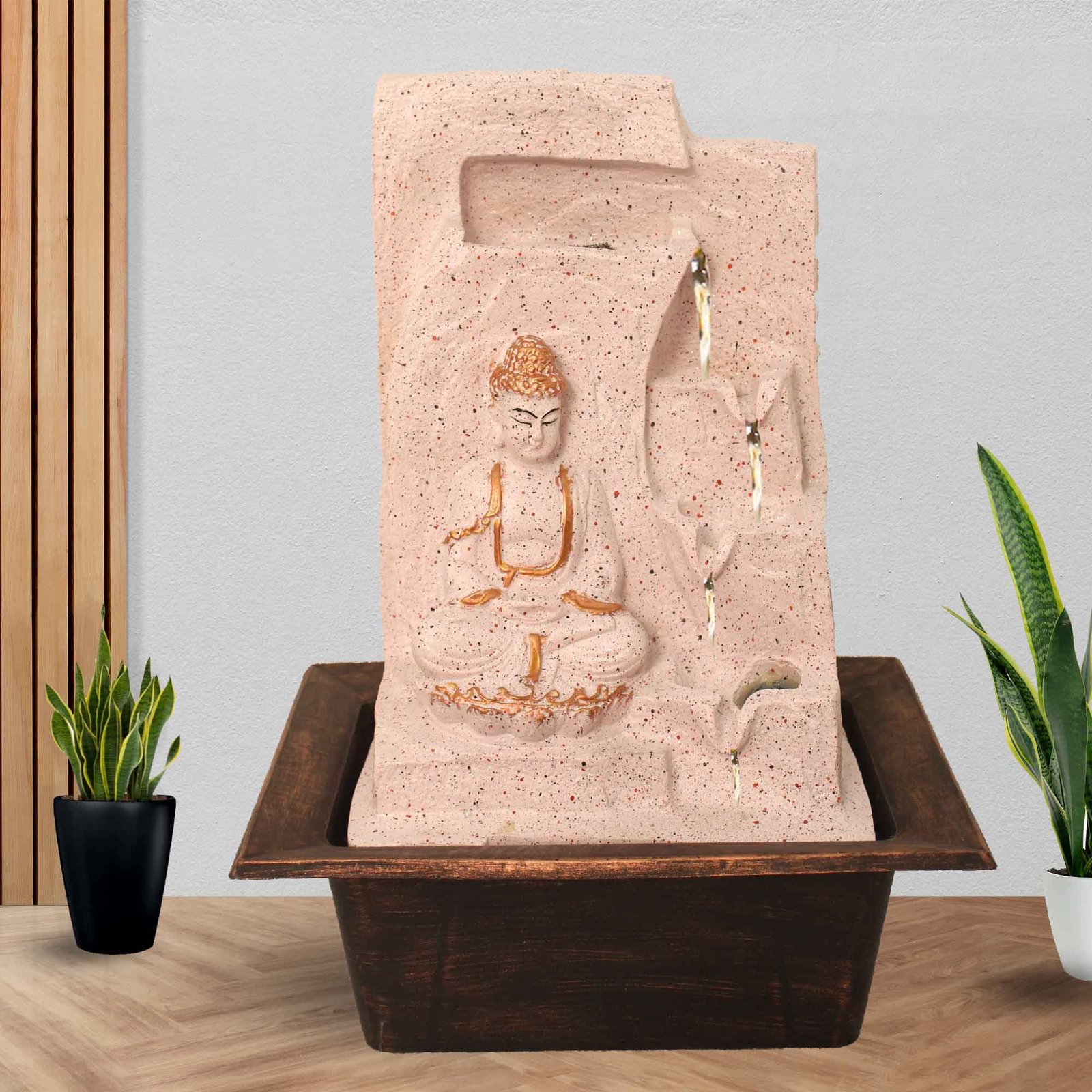 Handicraft Buddha water fountain home decor With Led Light - sandstone Finish 42 cm G57GX0508PCDMX