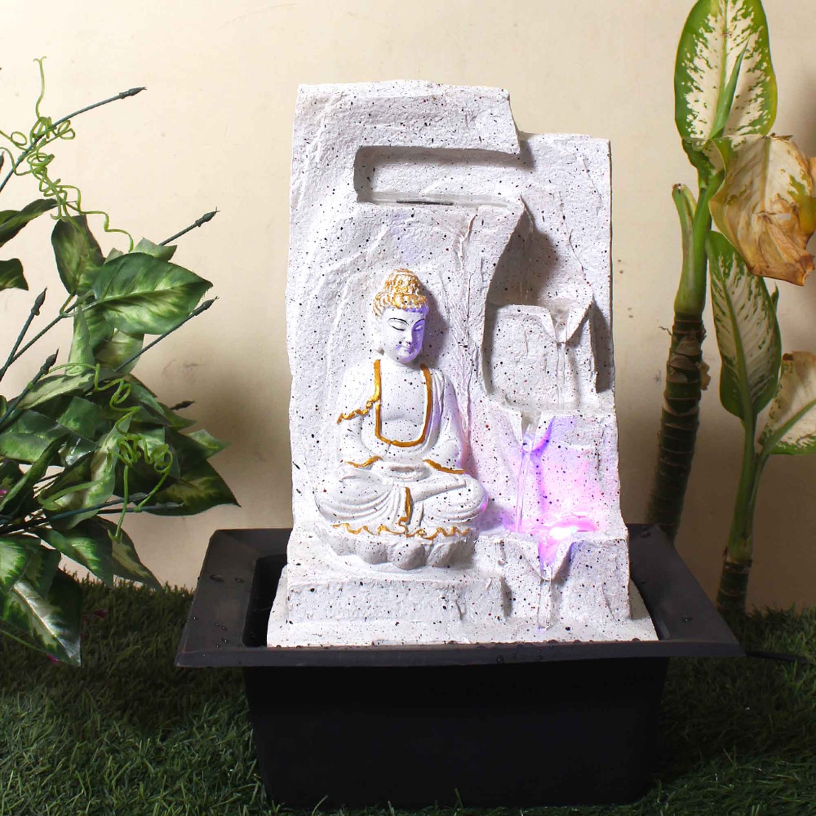 Handicraft Buddha water fountain for office With Led Light - sandstone Finish 42 cm G57GX0508WGDMX
