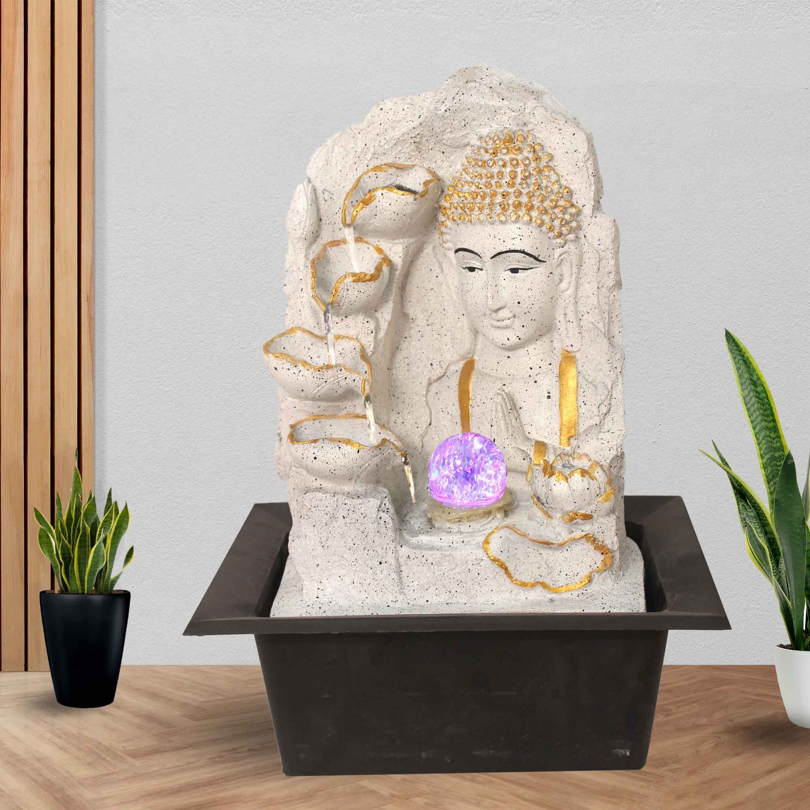 Decorative Bust Buddha waterfall home decor fountain With Led Light & Crystal Ball - sandstone Finish 42 cm G57GX0510WGDMX