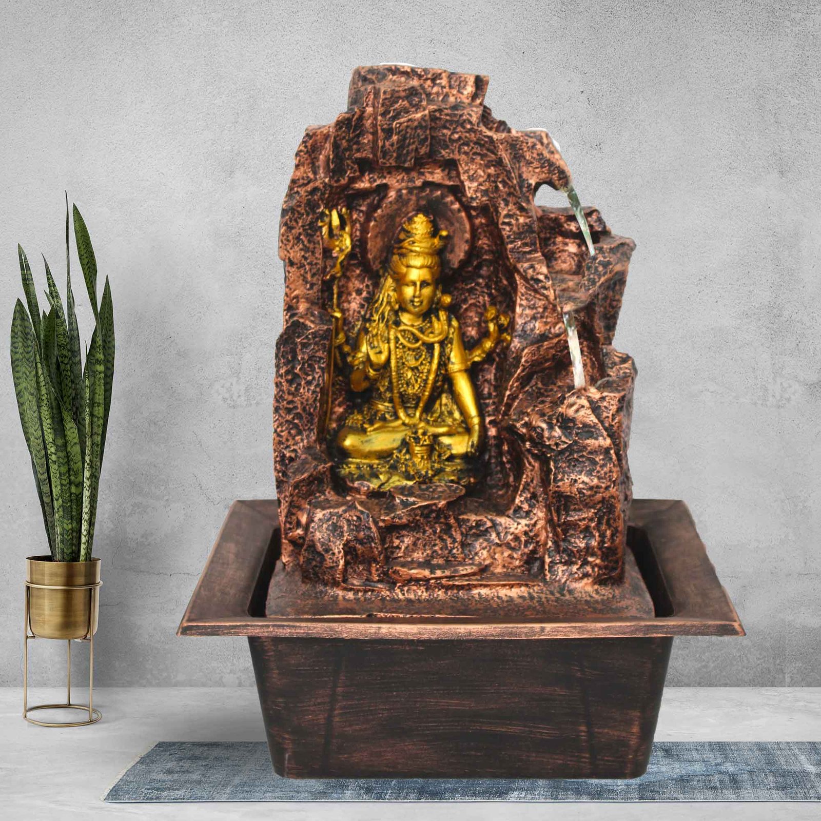 Lord Shiva corner water fountain With Led Light - Metalic Antique Finish 41 cm G57GX0511MGAMX