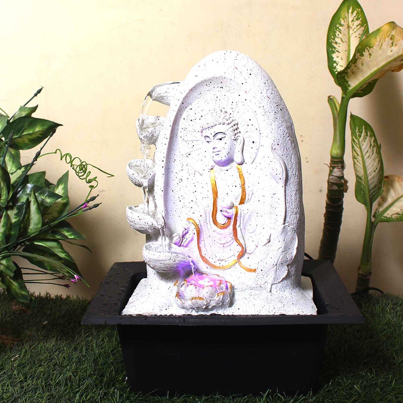 Dhyan Buddha corner water fountain for home decor With Led Light - sandstone Finish 41 cm G57GX0512WGDMX