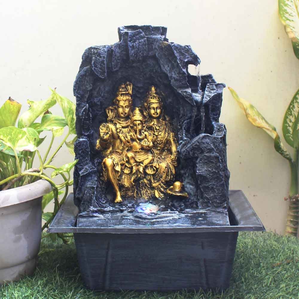 Shiv Pariwar feng shui water fountain With Led Light - Metalic Antique Finish 39 cm G57GX0519FGAMX