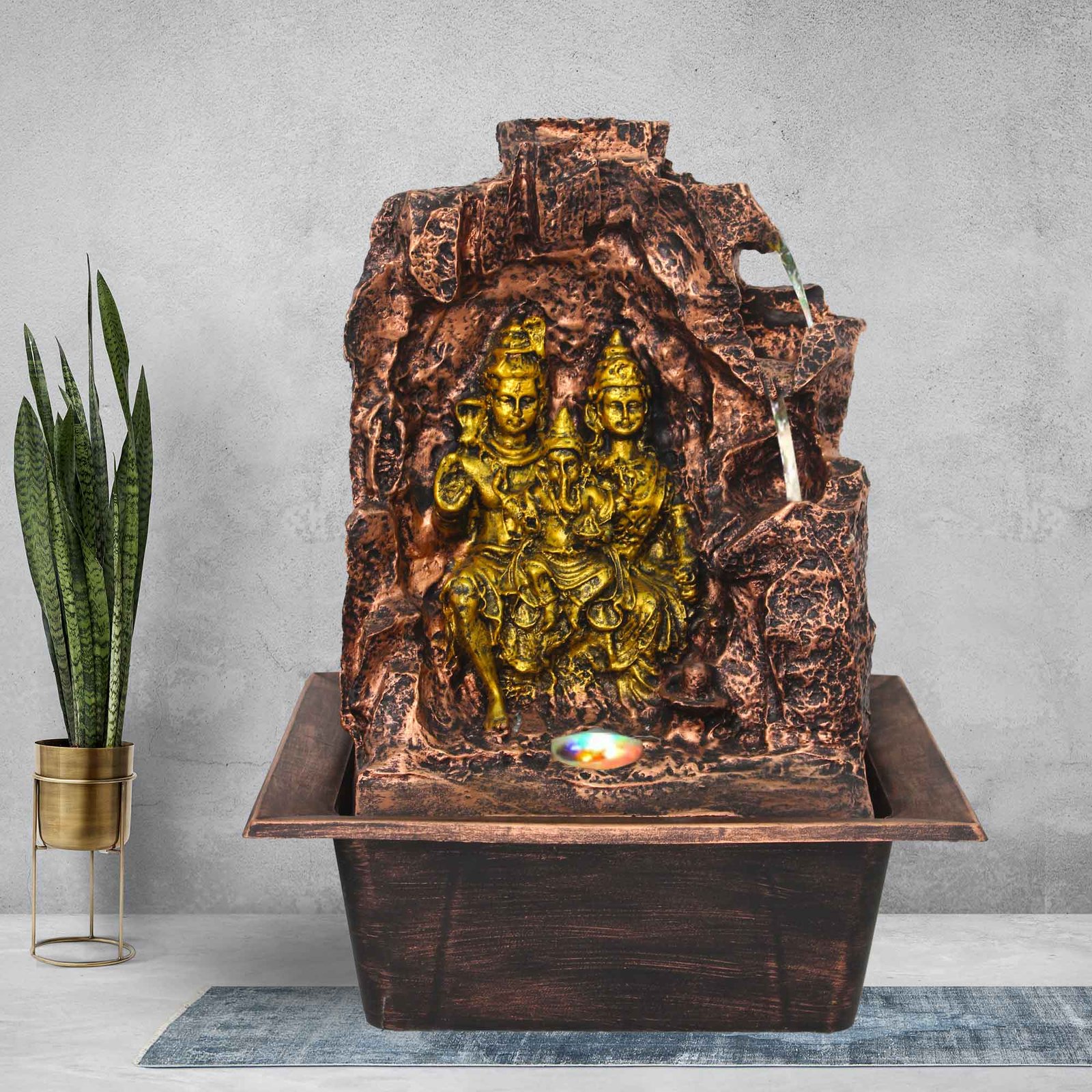 Shiv Pariwar feng shui water fountain in living room With Led Light - Metalic Antique Finish 39 cm G57GX0519MGAMX