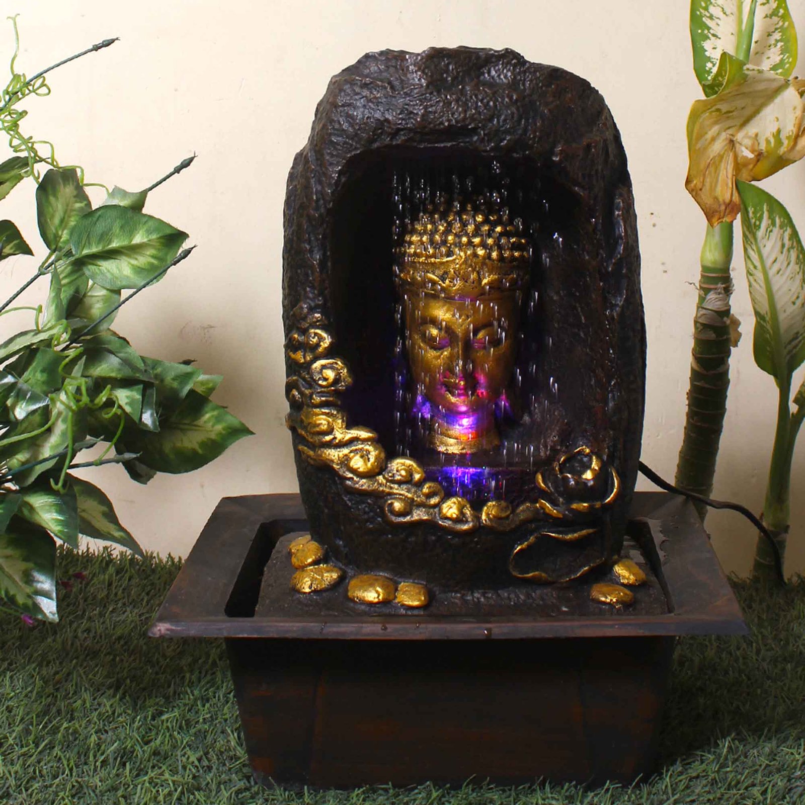 Shower Buddha fountain for terrace garden With Led Light - Metalic Antique Finish 41 cm G57GX0521AGAMX