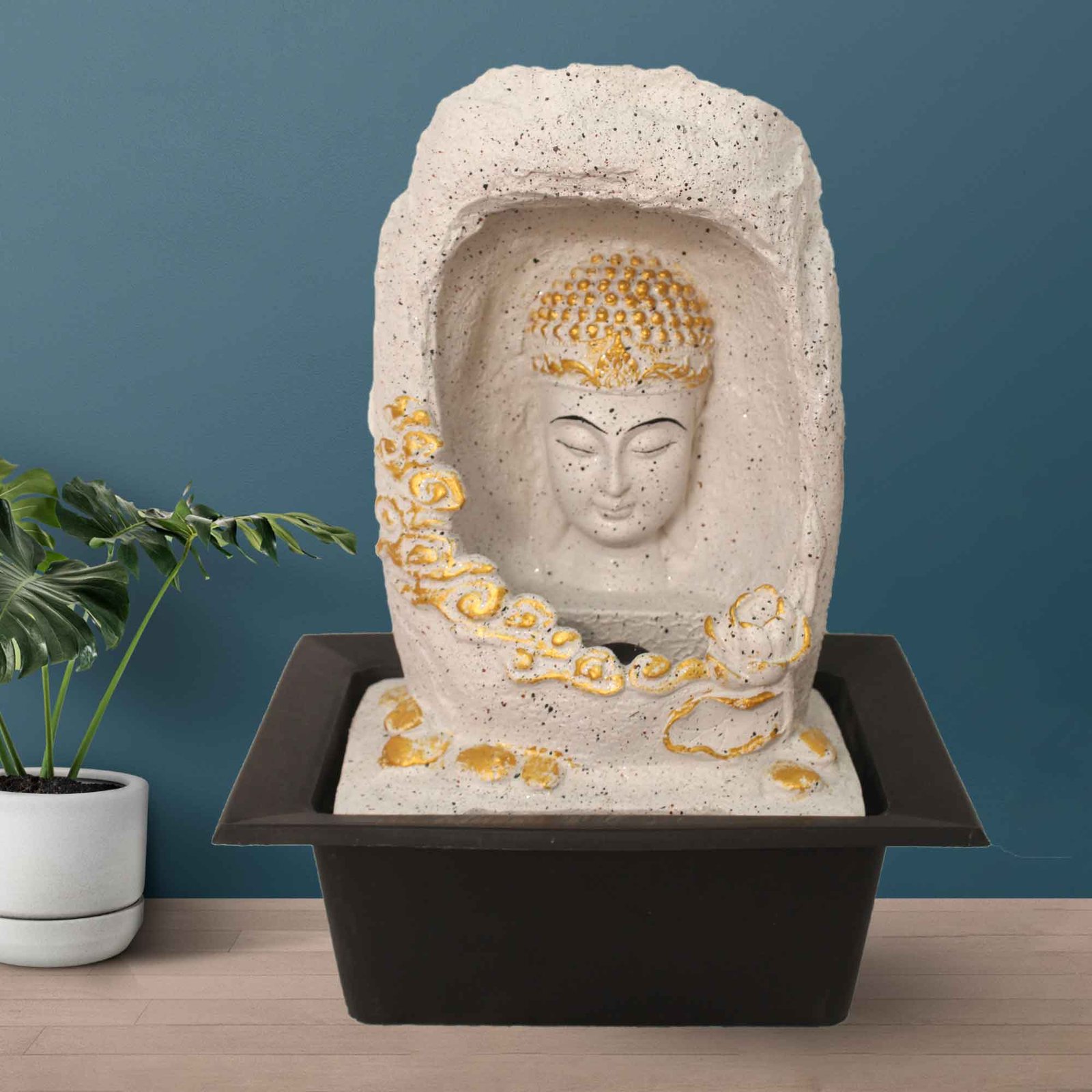 Shower Buddha fountain for home decor With Led Light - sandstone Finish 41 cm G57GX0521WGDMX