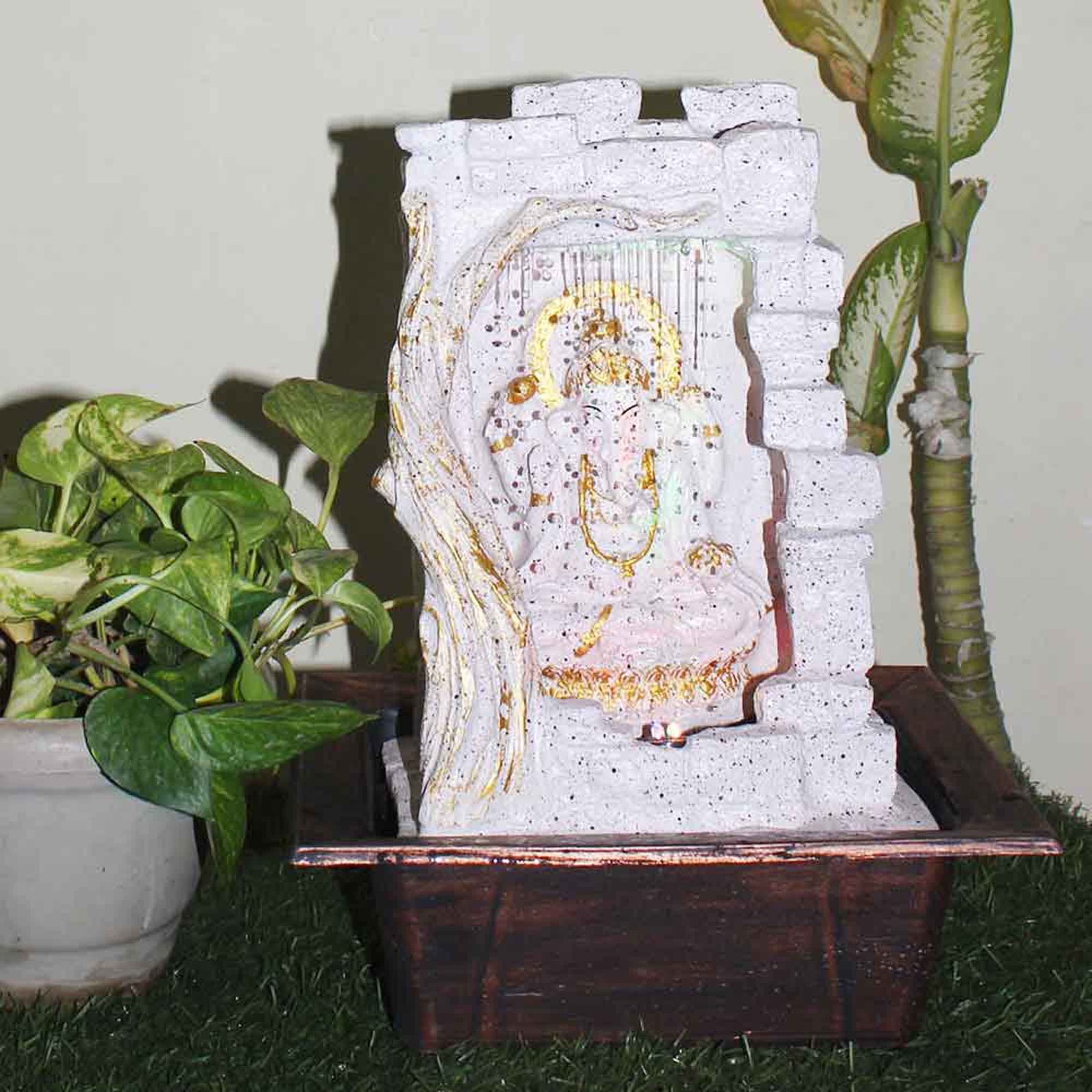 Nature Ganesh house water fountain With Led Light - sandstone Finish 42 cm G57GX0523PCDMX