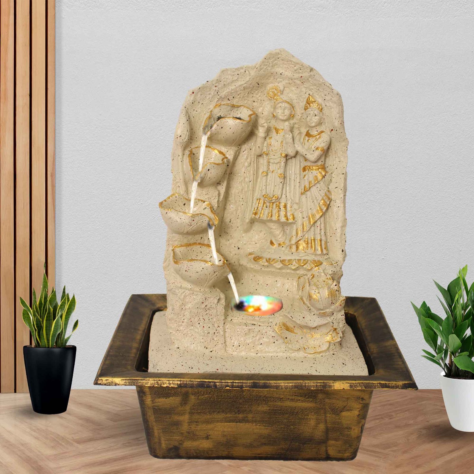Handicraft Radha Krishna indoor water falls With Led Light - sandstone Finish 42 cm G57GX0524IGDMX