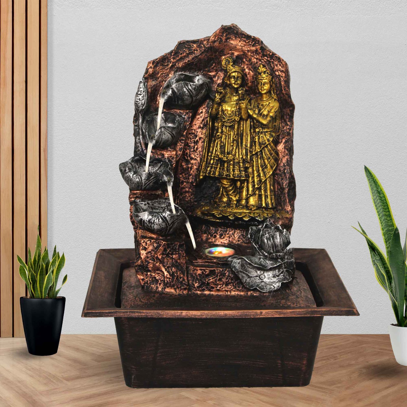 Handicraft Radha Krishna indoor water fountain for living room With Led Light - Metalic Antique Finish 42 cm G57GX0524MGAMX