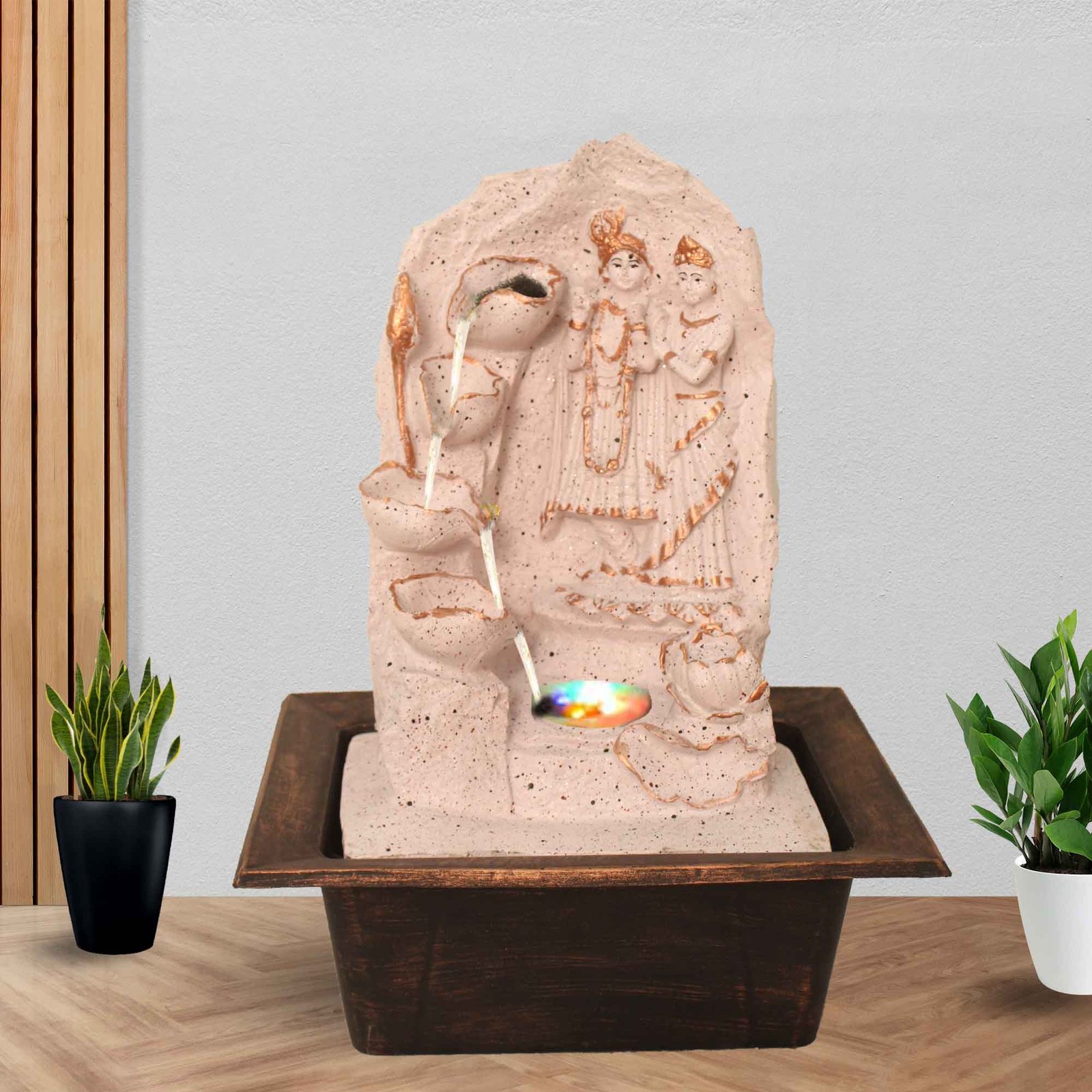 Handicraft Radha Krishna indoor water fall With Led Light - sandstone Finish 42 cm G57GX0524PCDMX