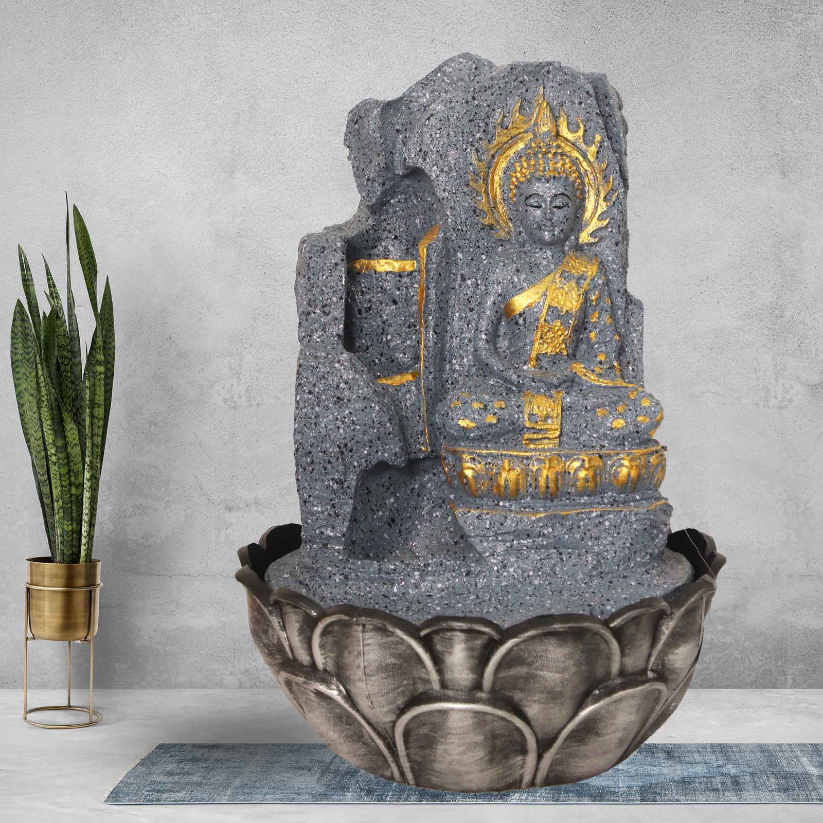 Handicraft Buddha fountain for home decor With Led Light - sandstone Finish 38 cm G57GX0526FGDMX