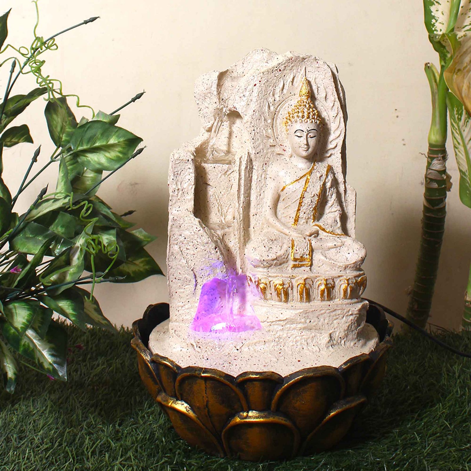 Handicraft Buddha feng shui water fountain in living room With Led Light - sandstone Finish 38 cm G57GX0526IGDMX