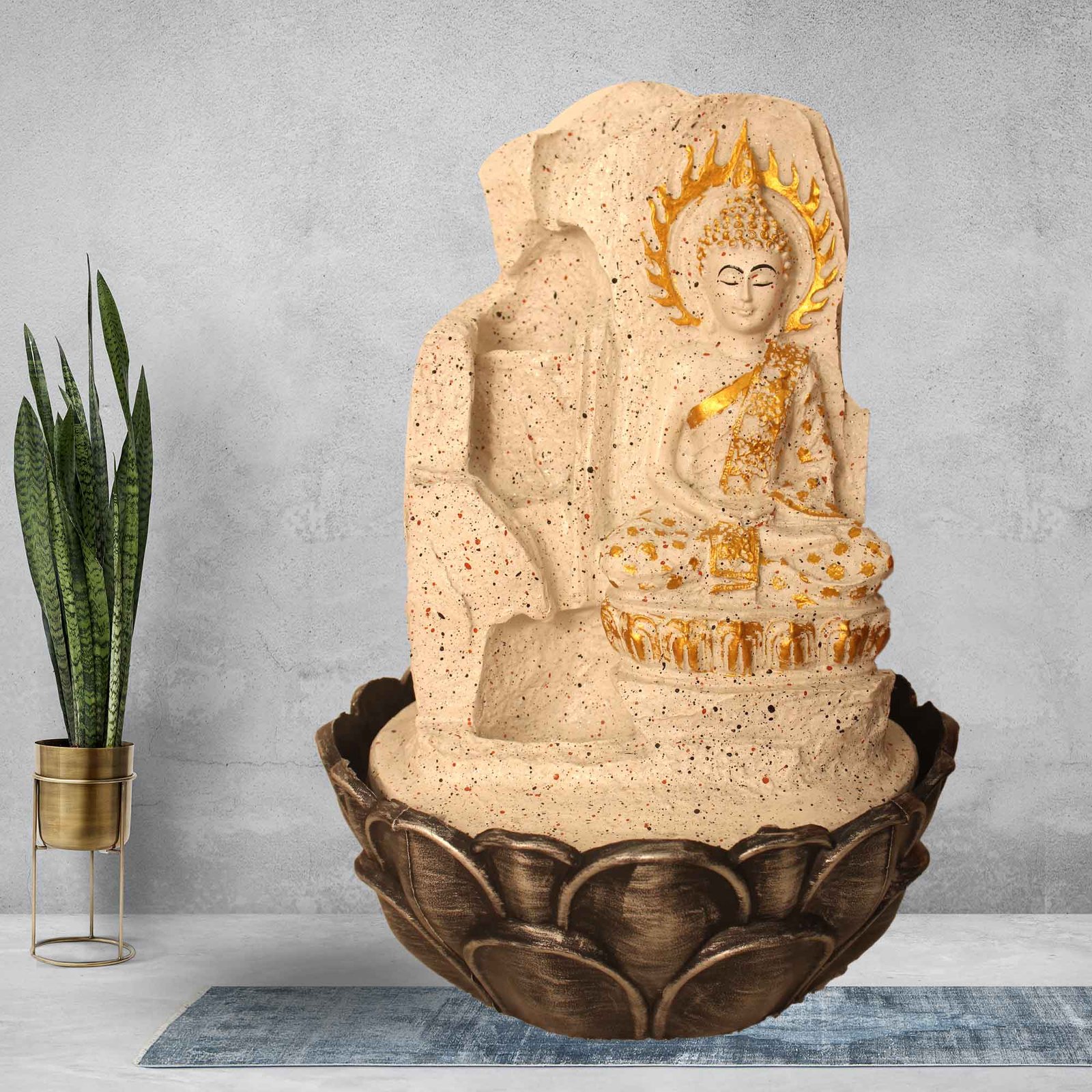 Handicraft Buddha electric water fountain indoor With Led Light - sandstone Finish 38 cm G57GX0526WGDMX
