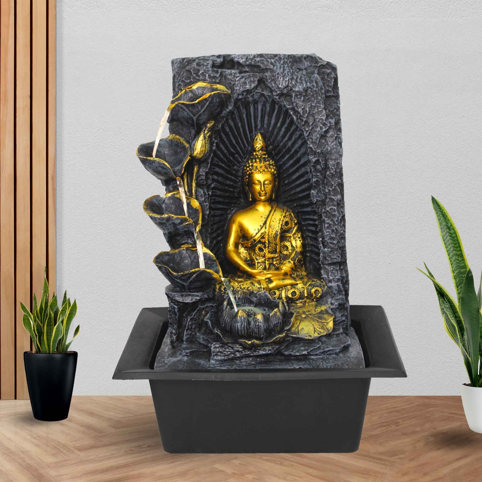 Feng Shui Buddha interior water fountain With Led Light - Metalic Antique Finish 43 cm G57GX0527FGAMX