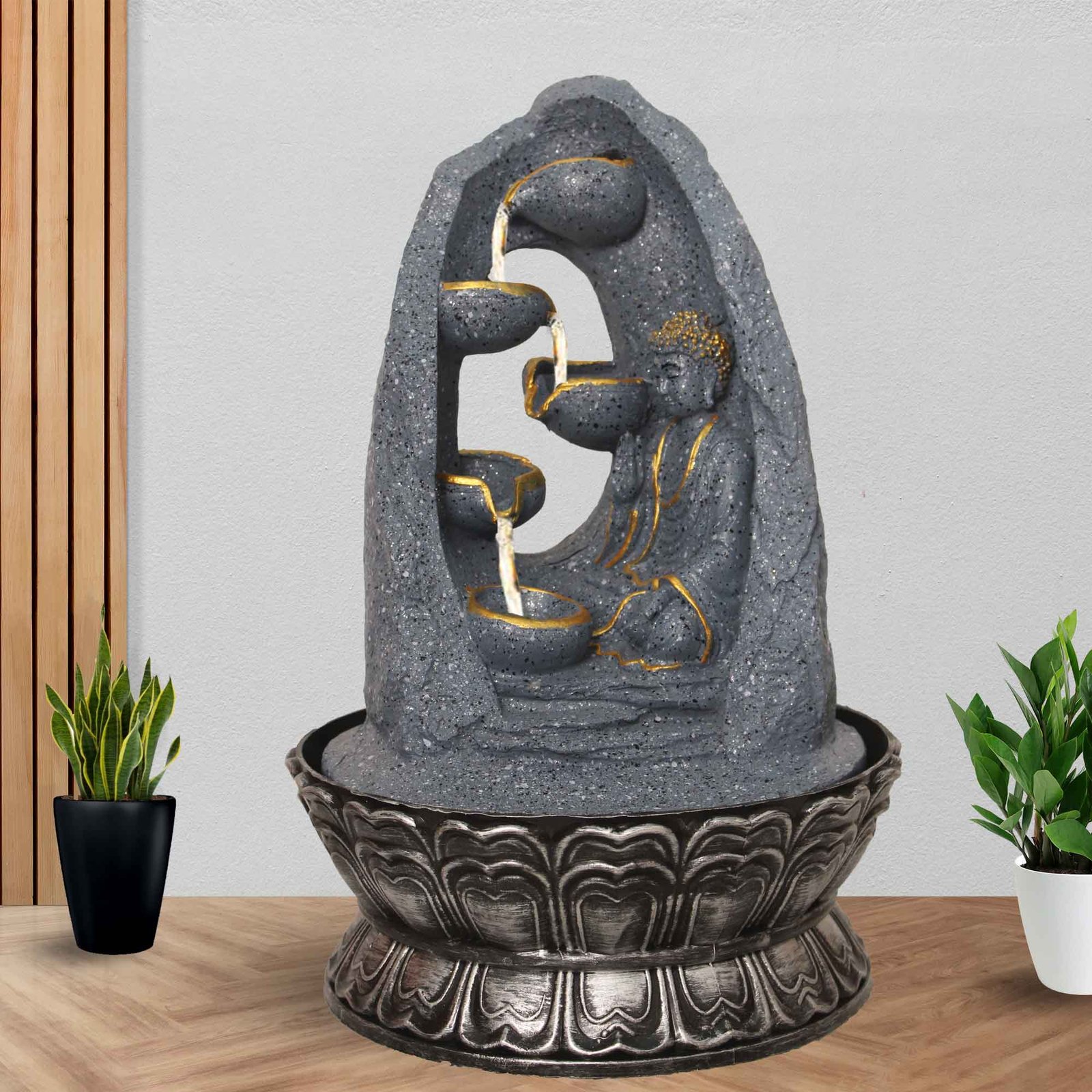 Lord Gautam Buddha home water fountain indoor With Led Light - sandstone Finish 41 cm G57GX0528FGDMX