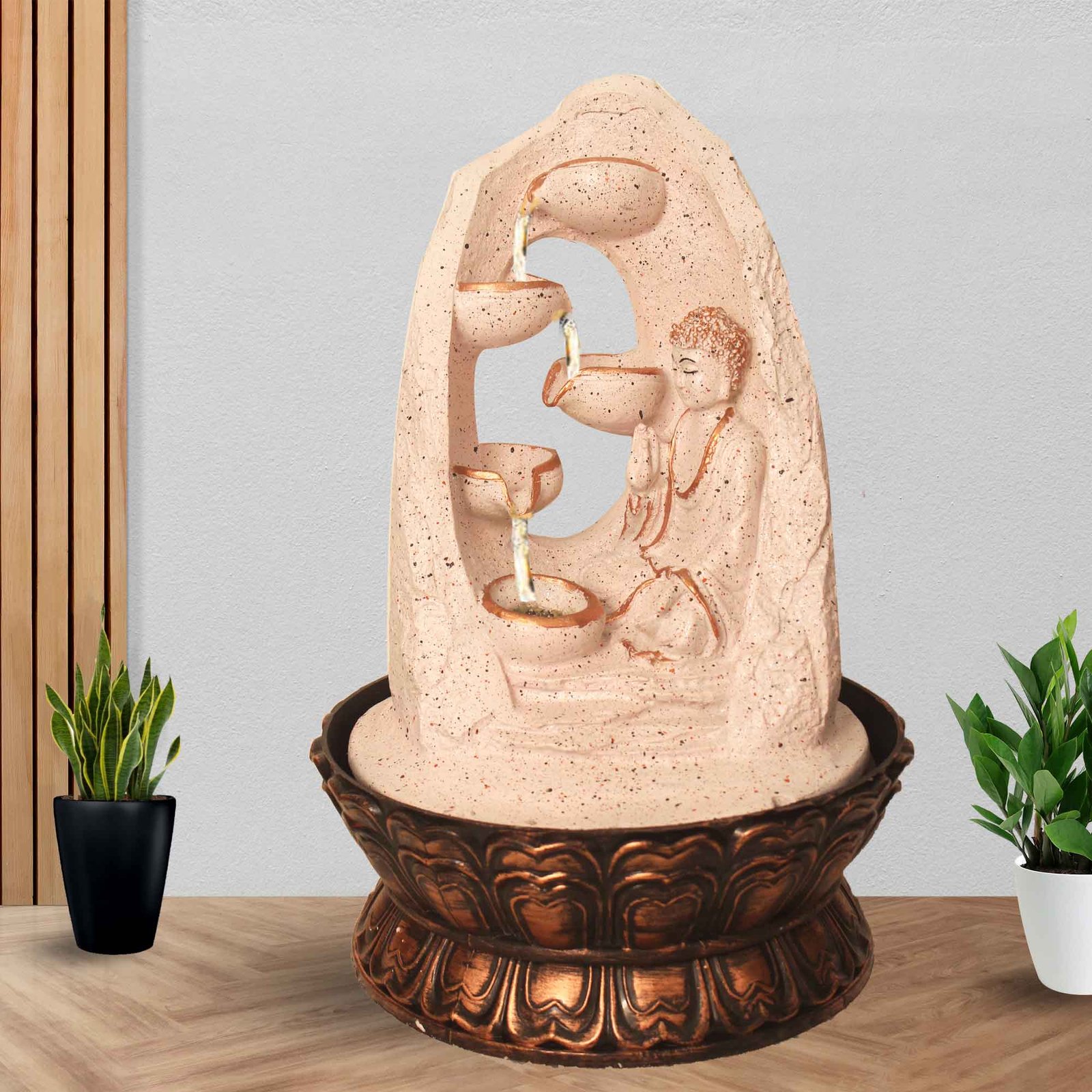 Lord Gautam Buddha fountain showpiece With Led Light - sandstone Finish 41 cm G57GX0528PCDMX
