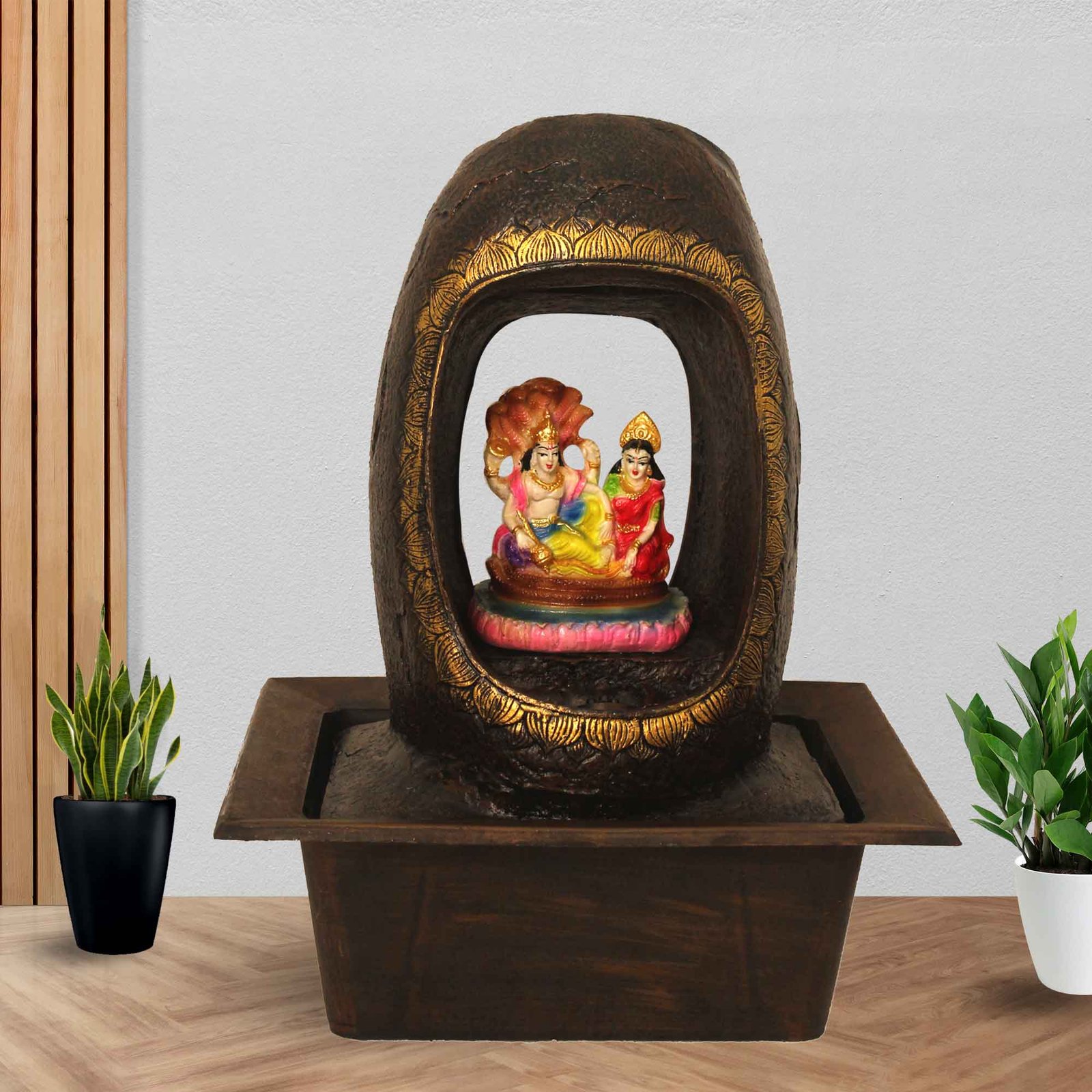 Lord Vishnu Laxmi small size water fountain With Led Light - Metalic Antique Finish 41 cm G57GX0529AGAMX-67X0040M