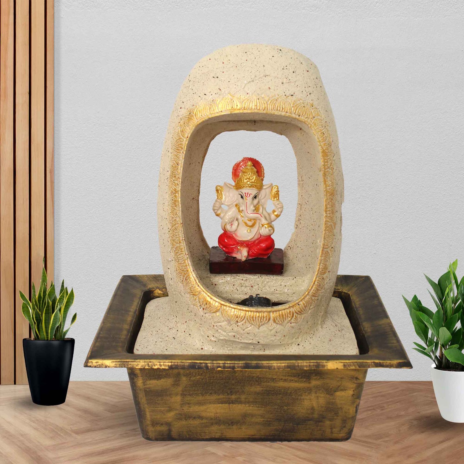 Shower Ganesh mini desktop fountain With Led Light - sandstone Finish 41 cm G57GX0529IGDMX-67X0034M