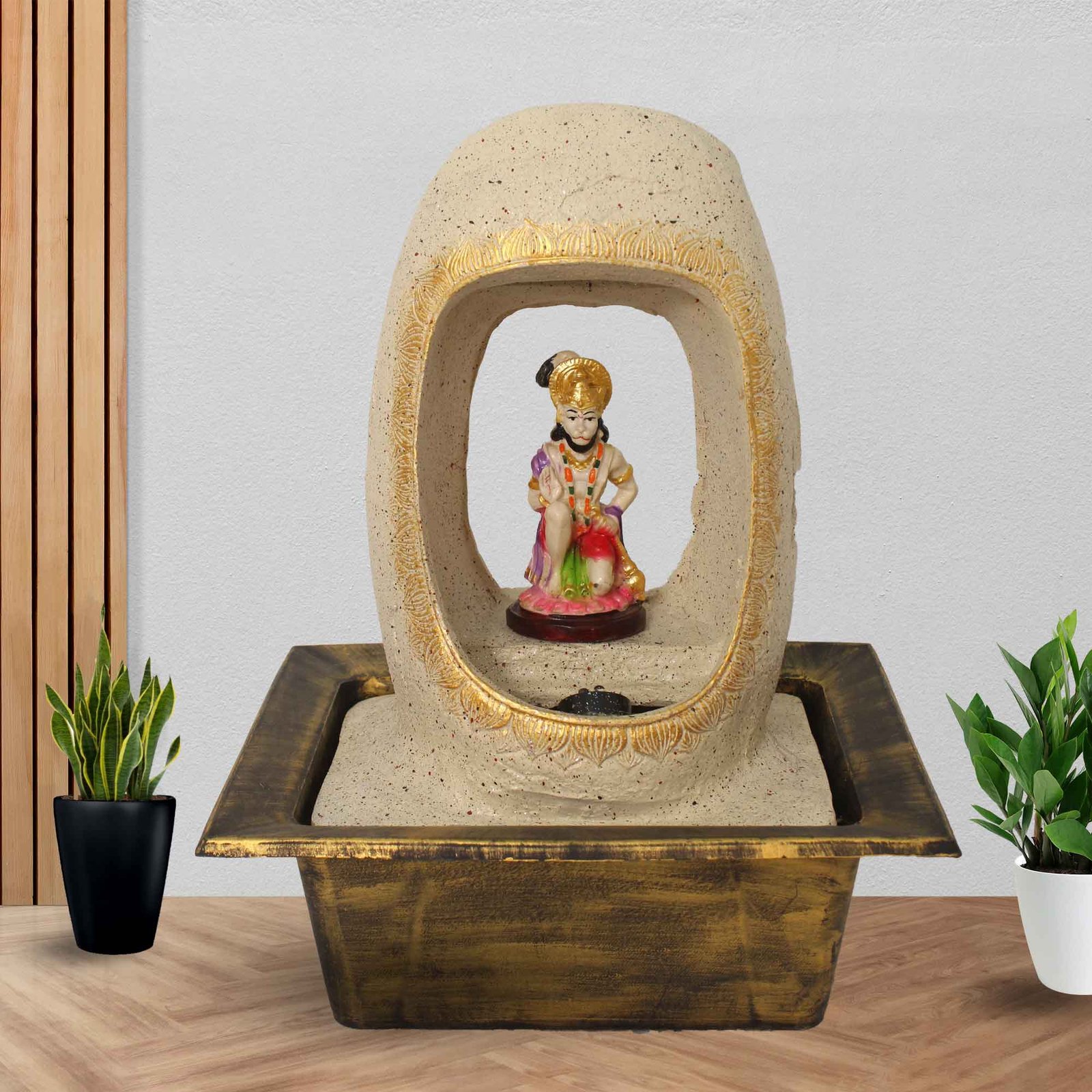 Handicraft Hanuman room water fountain With Led Light - sandstone Finish 41 cm G57GX0529IGDMX-67X0037M