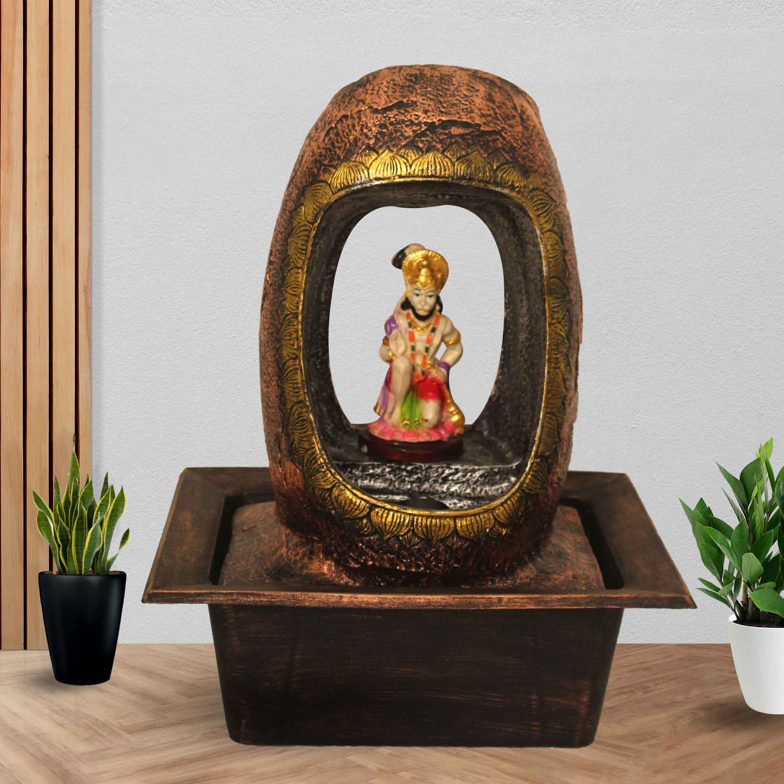 Handicraft Hanuman small desktop water fountain With Led Light - Metalic Antique Finish 41 cm G57GX0529MGAMX-67X0037M