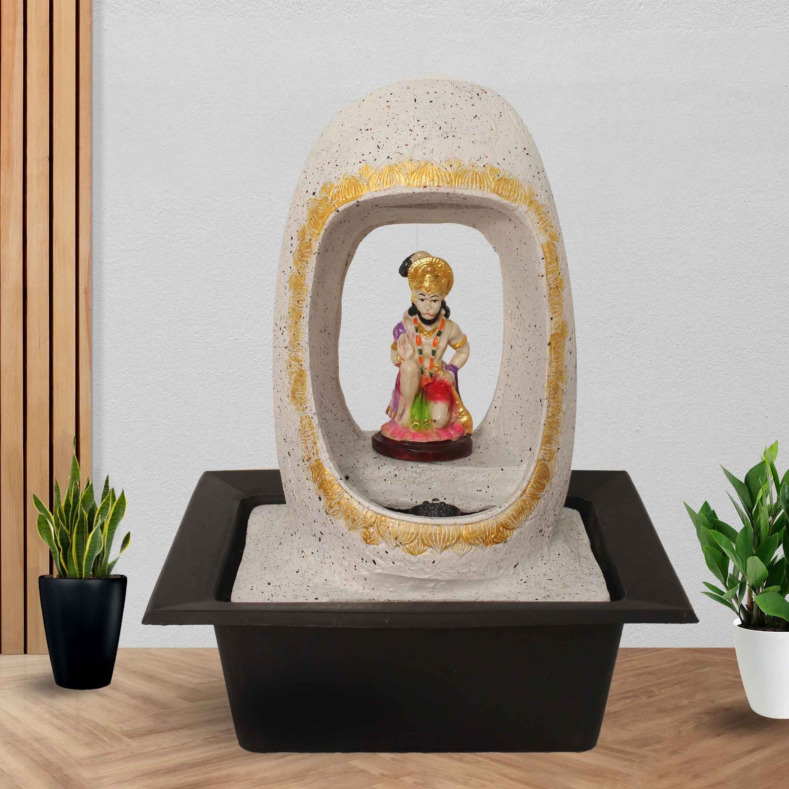 Handicraft Hanuman mini water fountain for room With Led Light - sandstone Finish 41 cm G57GX0529WGDMX-67X0037M