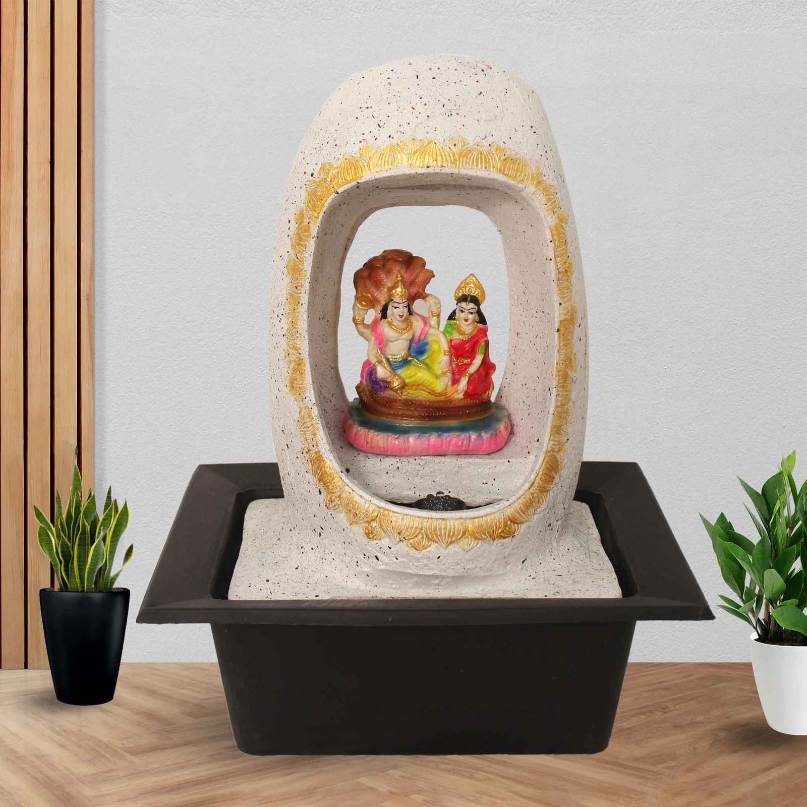 Lord Vishnu Laxmi small garden fountain With Led Light - sandstone Finish 41 cm G57GX0529WGDMX-67X0040M