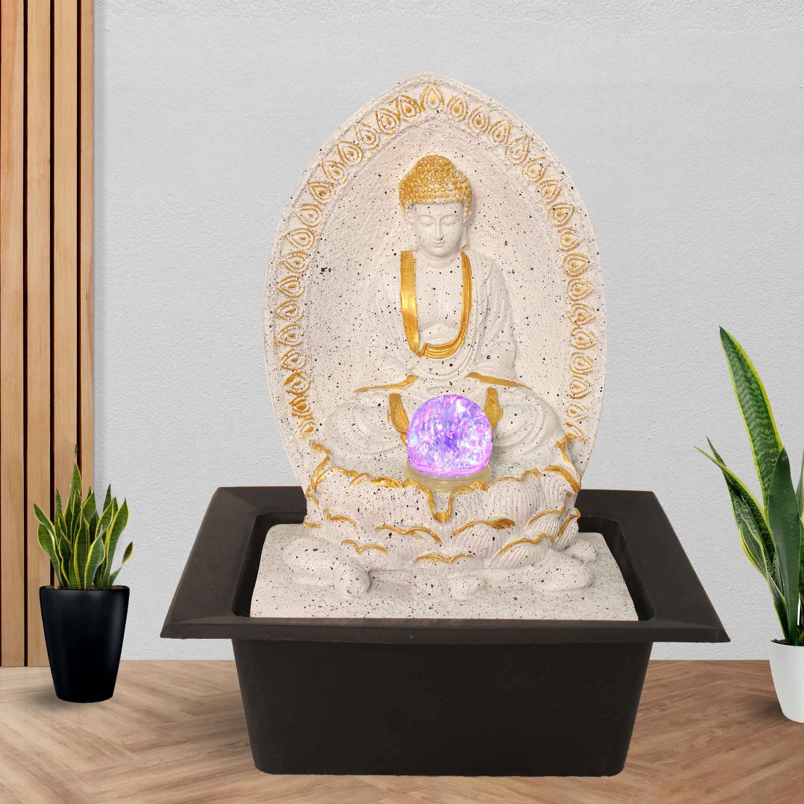 Ancient Buddha small tabletop fountain With Led Light & Crystal Ball - sandstone Finish 41 cm G57GX0530WGDMX
