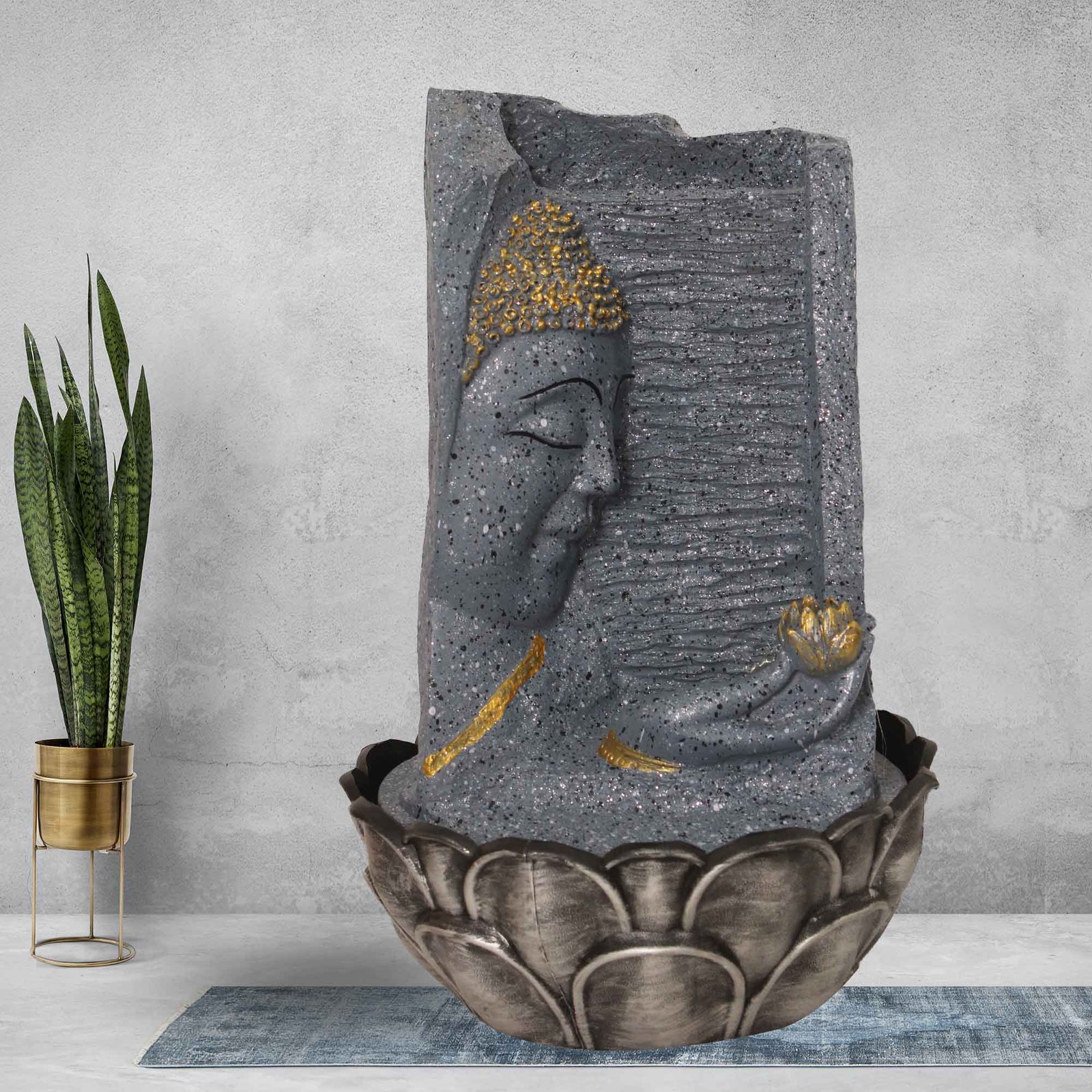 Buddha Face Jharna indoor tabletop water fountain With Led Light - sandstone Finish 42 cm G57GX0532FGDMX