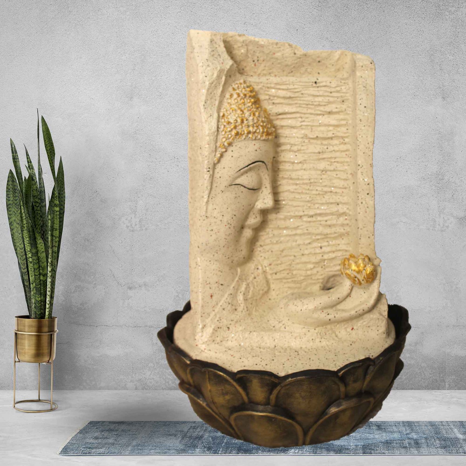 Buddha Face Jharna indoor fountain and waterfalls With Led Light - sandstone Finish 42 cm G57GX0532IGDMX