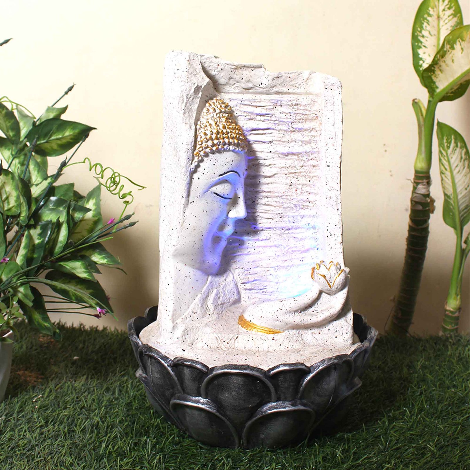 Buddha Face Jharna indoor fountain for living room With Led Light - sandstone Finish 42 cm G57GX0532WGDMX
